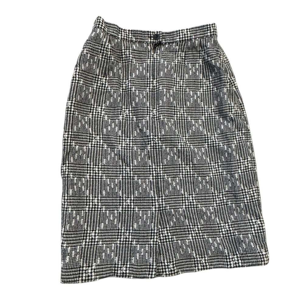 ESCADA Black White Geometric Pencil Skirt Plaid Houndstooth 36 XS S Wool Work - Picture 2 of 7